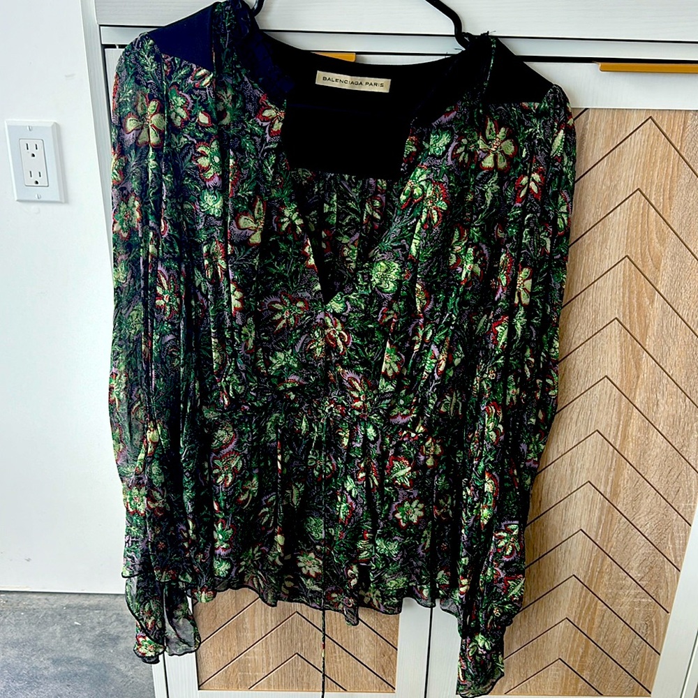Balenciaga Paris silk chiffon blouse. Sz 38